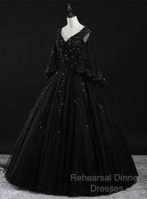 Glam Tulle With Lace Applique Ball Gown Sweet 16 Dress, Beaded Semi Formal Prom Dresses Evening Dress